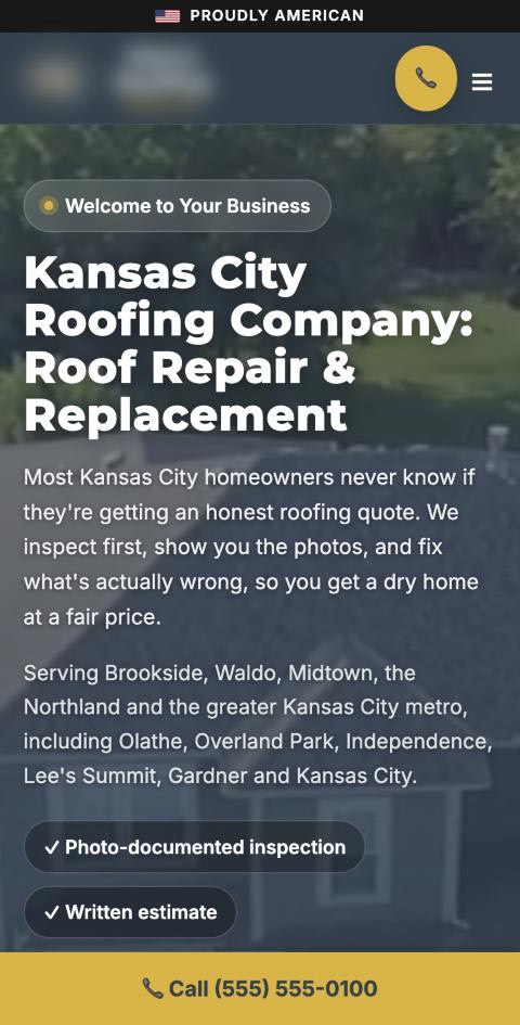 Roofing website on a phone